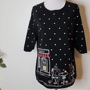Vintage Marisa Christina Black Polka Dot Sweater Fall Winter Coffee Shop Lovers